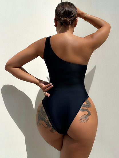 One-Shoulder Sleeveless One-Piece Swimsuit