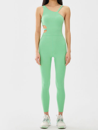 Cutout Asymmetrical Neck Active Jumpsuit